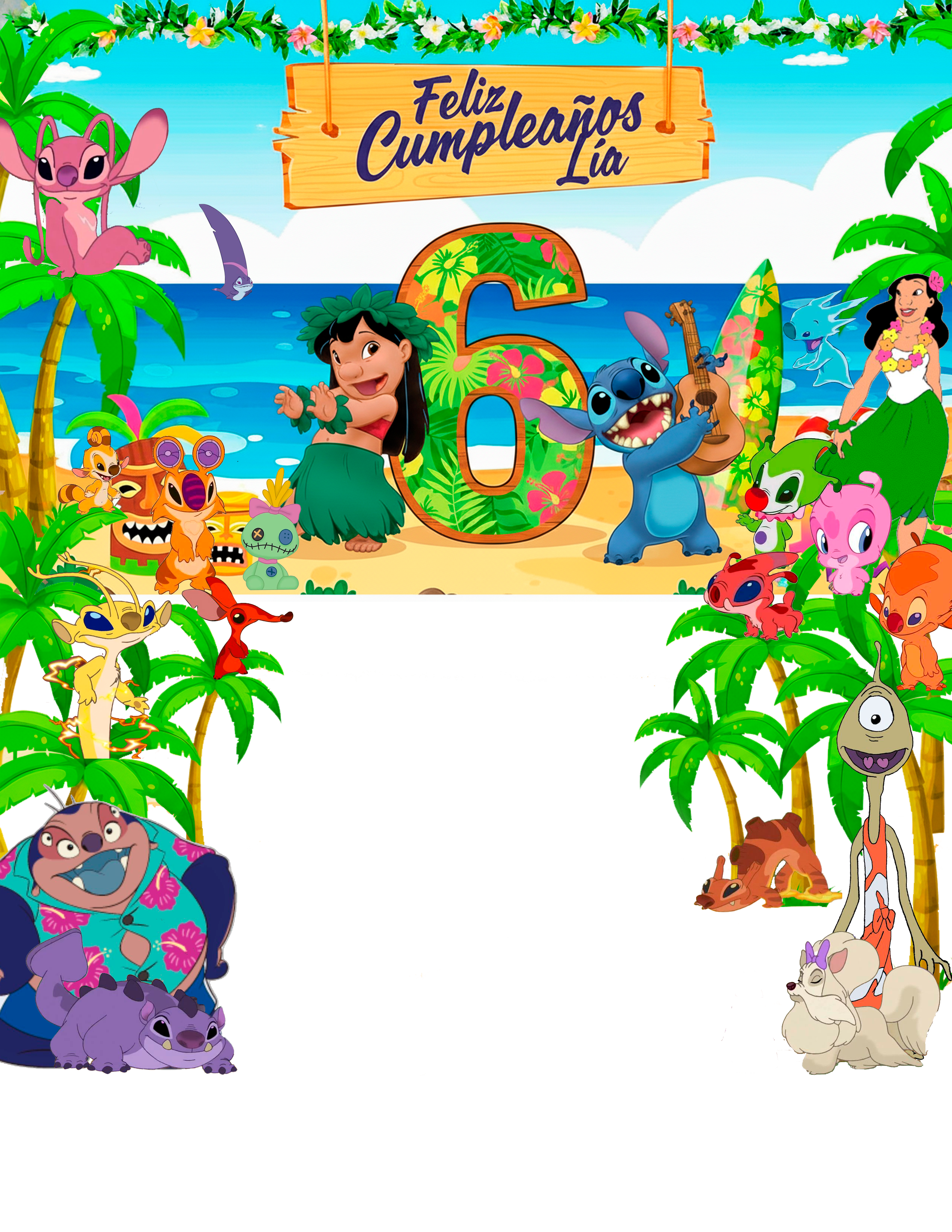 Fondo tropical Lilo y Stitch